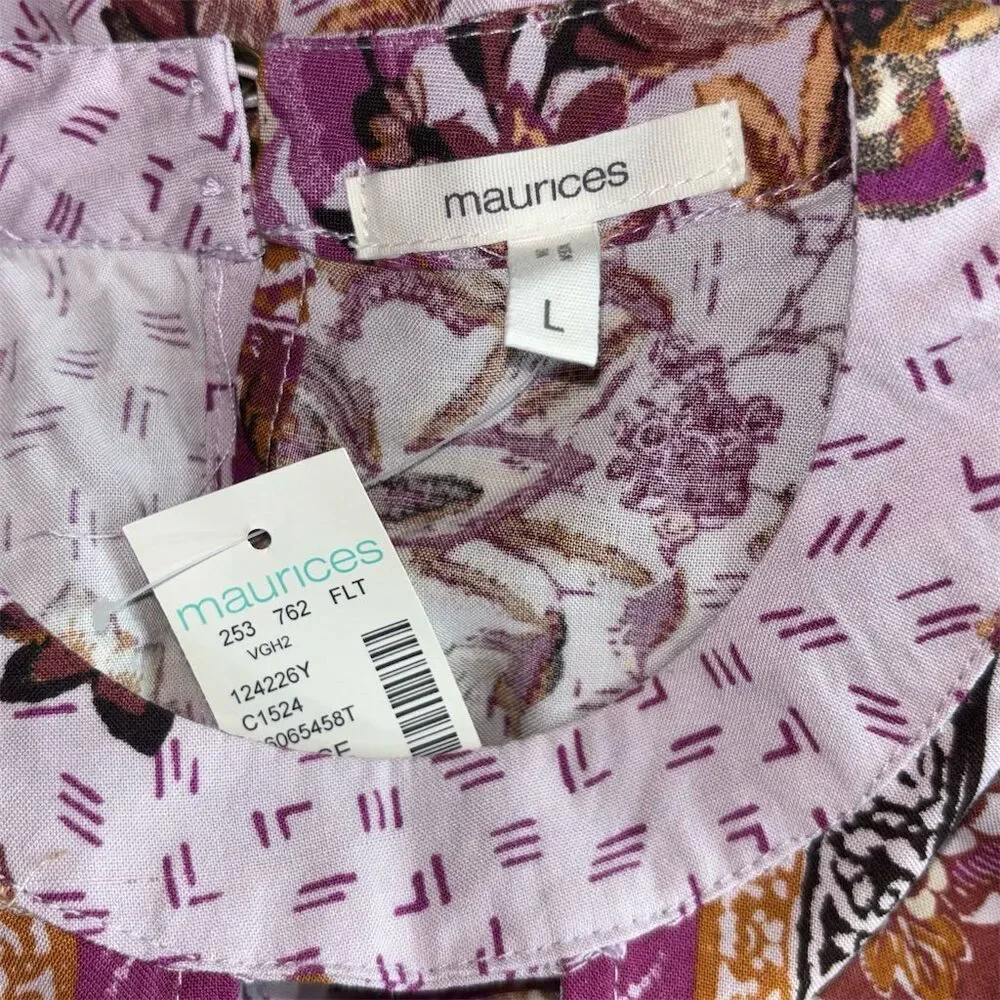 Maurices Women's L Purple Floral Boho Peasant Blouse Long Sleeve - Picture 8 of 9